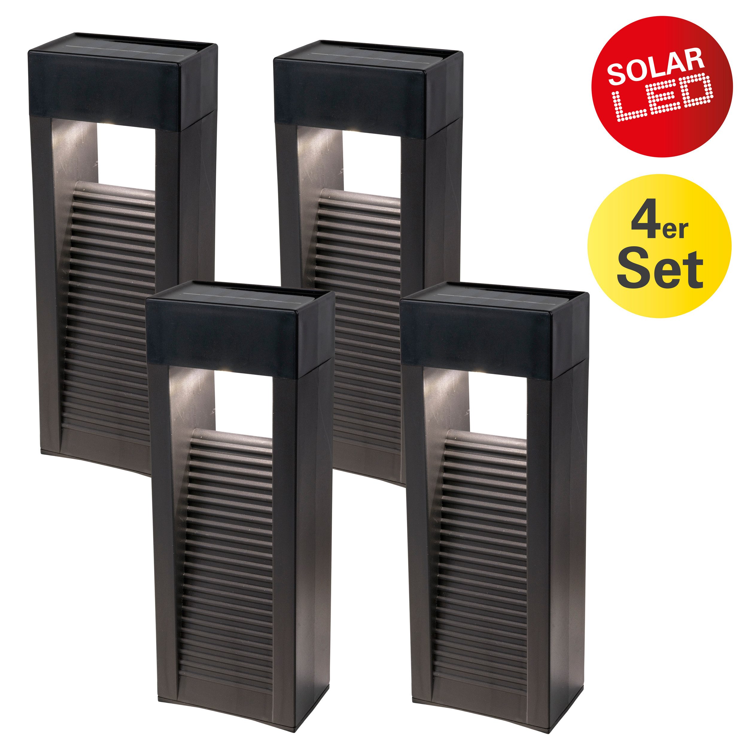 näve LED Solarleuchte Pulheim, LED fest integriert, Warmweiß, 4er-Set Dekoleuchten inkl. Erdspieß, schwarz, LED warmweiß, H: 22,3cm