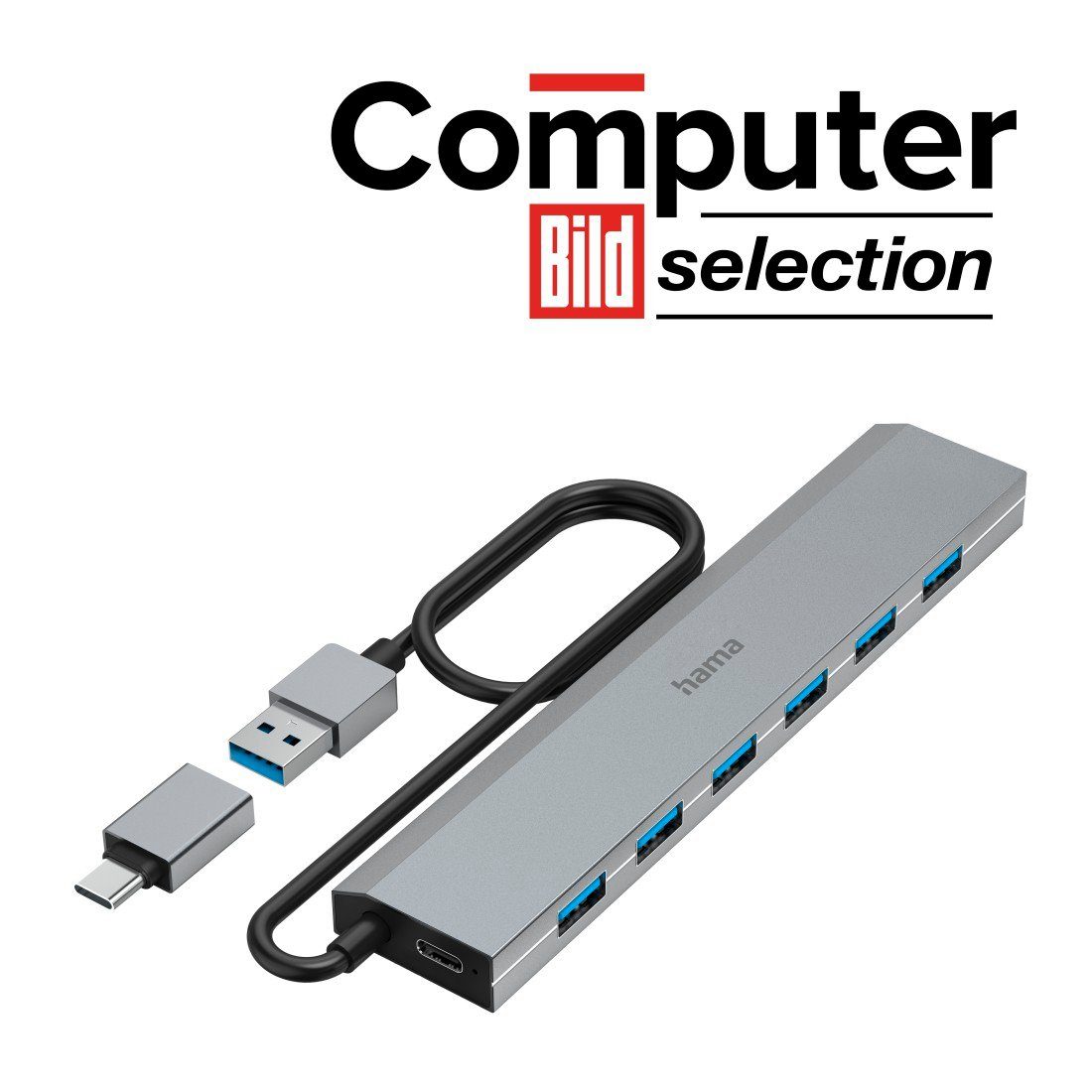 USB Hub mit Netzteil und Adapter, 7 Ports mit USB C und USB A Stecker USB-Adapter