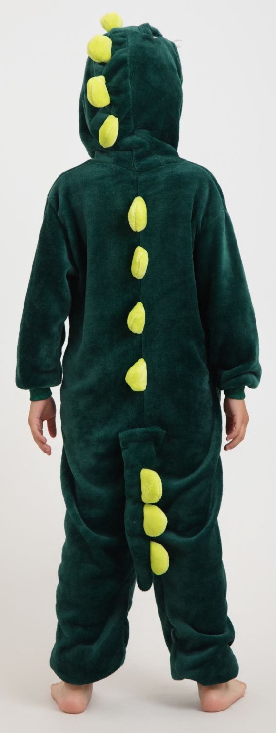 Corimori Jumpsuit Kinder Kostüm Jumpsuit Onesie verschiedene Designs (1-tlg) Fasching, Karneval, Tierkostüme Krokodil Grün 110-116 Dino Dinosaurier – Bild 4 von 5