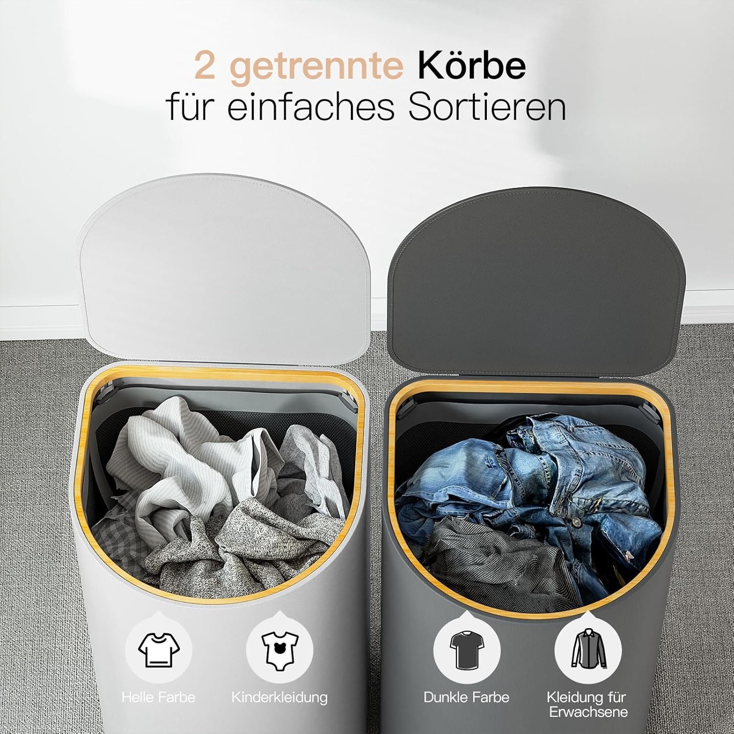 Rainsworth Wäschekorb mit Deckel, 140L Wäschesammler günstig online kaufen