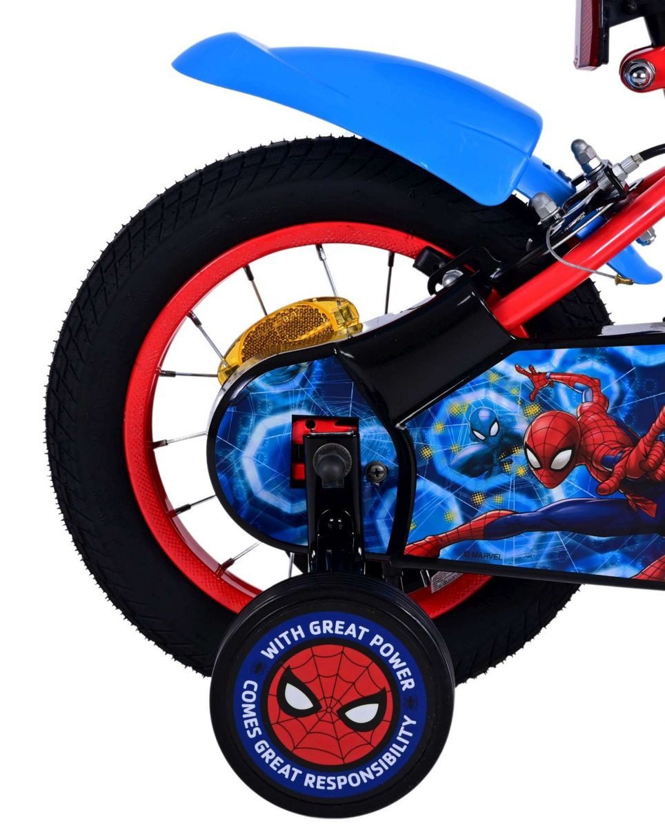 Volare children's bicycle, 12 inch, Disney Marvel Spiderman design, Volare 21285-SAFW, 1 speed, training wheels, chain guard, mudguards