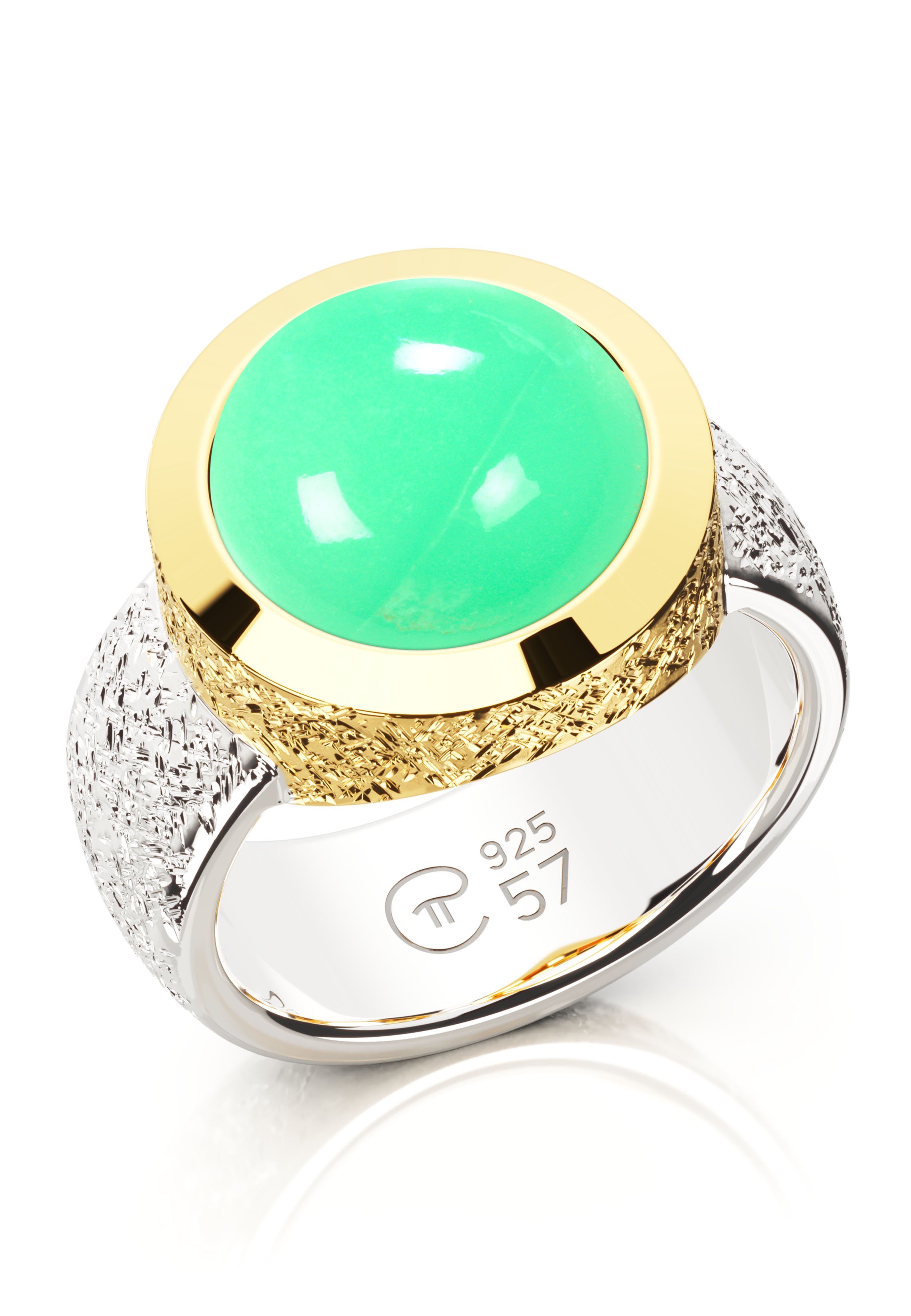 Silber 925 Chrysopras PiArt Silberring, grün Edelstein vergoldet echt -