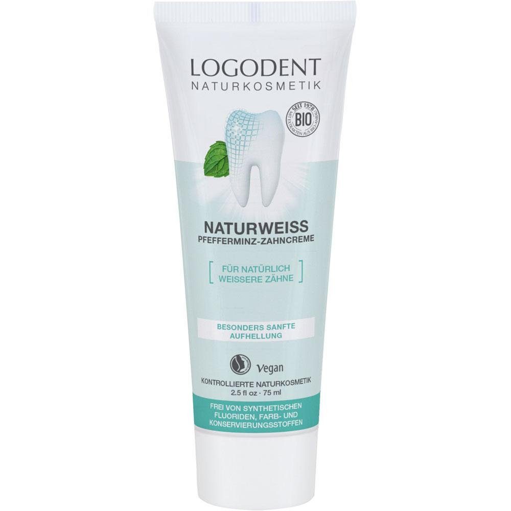 LOGONA Zahnpasta Logodent Naturweiss Pfefferminz Zahncreme, 75 ml