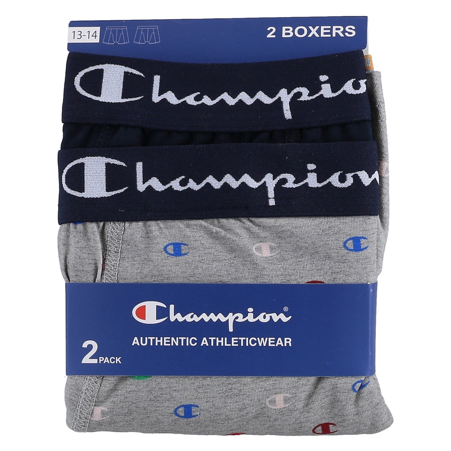 Champion Boxershorts (Baumwolle) Unterwäsche Allover Logo-Print navyblau/grau Kinder - 2er