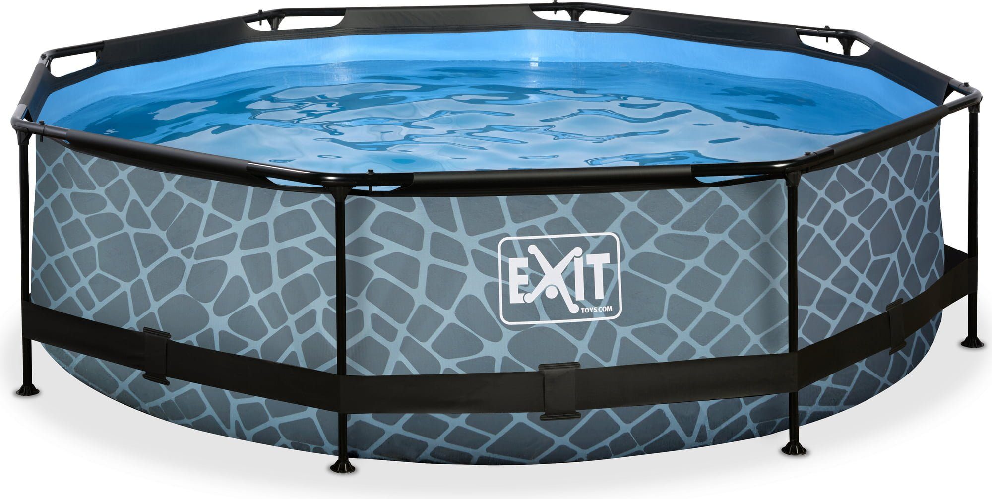 EXIT Framepool Frame Pool Ø 300 x 76 cm (Komplettset, 3-tlg., Inkl. Pool-Rahmen, Liner und Kartuschenfilteranlage), Steinoptik Stahlrahmen 3-lagige Wände kompakt
