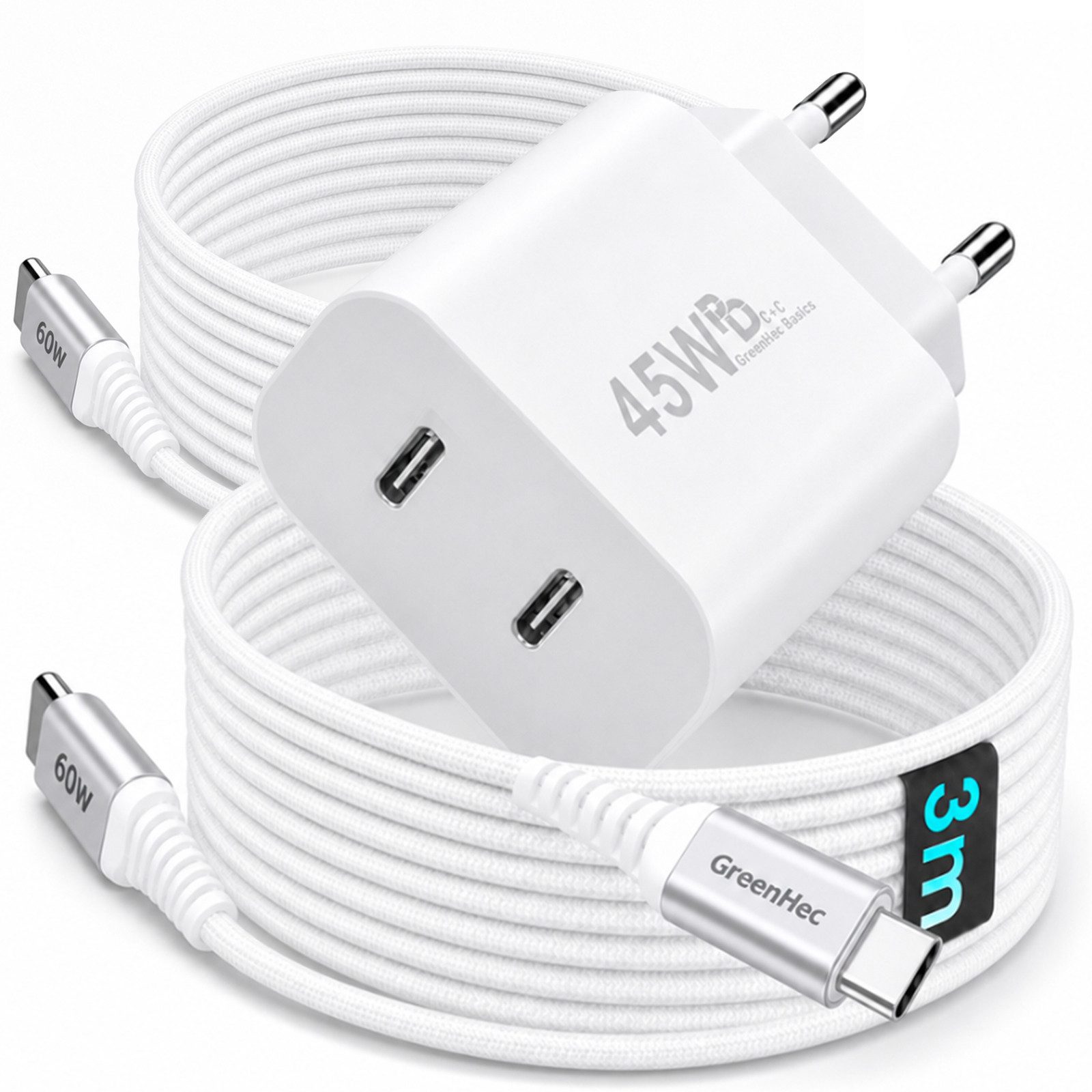 GreenHec 45w USB C Schnellladegerät für Samsung Galaxy S26 S25 S24 S23 S22 Fast Schnelllade-Gerät (50 mA, Spar-Set, 45w USB-C Dual Charger …
