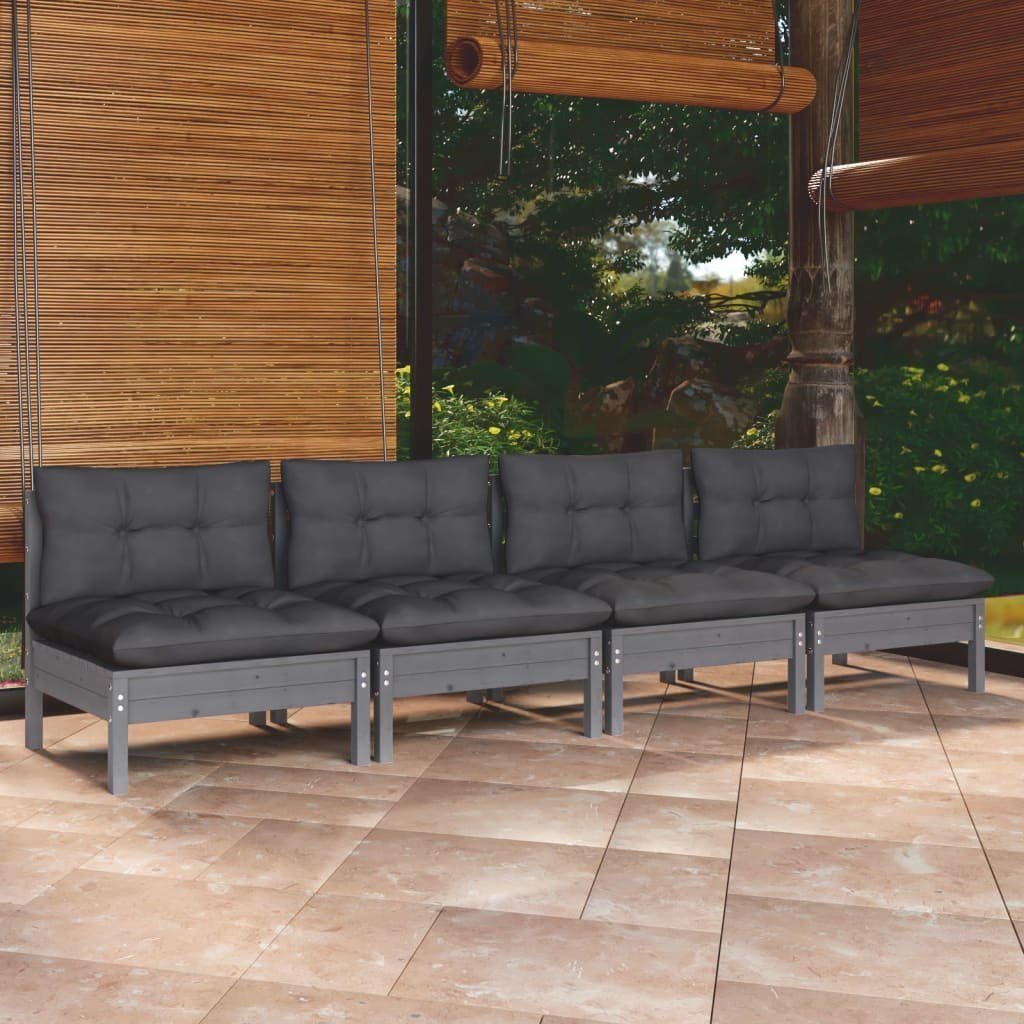 vidaXL Loungesofa 4-Sitzer-Gartensofa mit Anthrazit Kiefer Teile 1 Grau Massivholz, Kissen