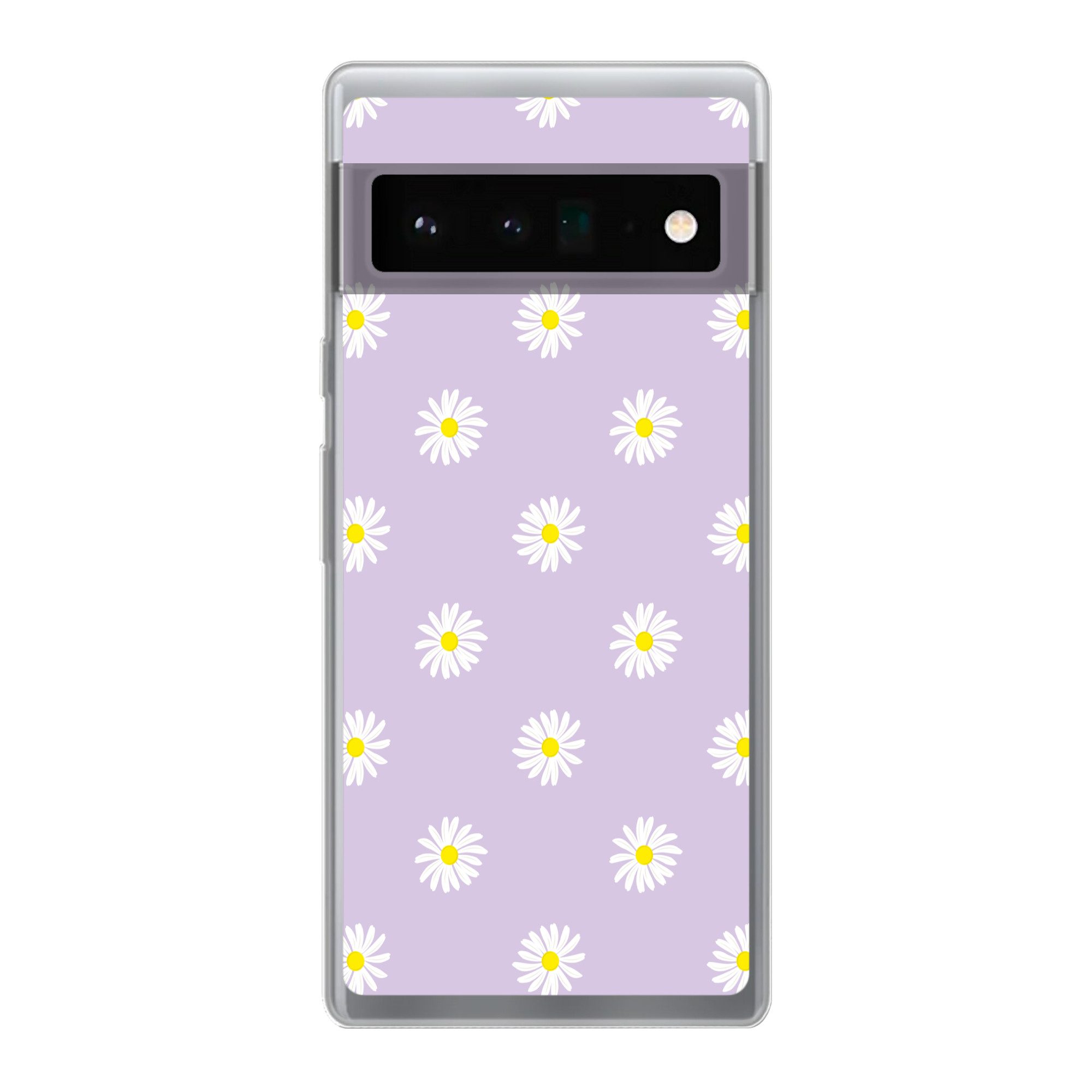 MuchoWow Handyhülle für Google Pixel 6 Pro Gänseblümchen - Pastell - Weiß - Lila - Blumen, Handy Case, Silikon, Bumper Case Dünn