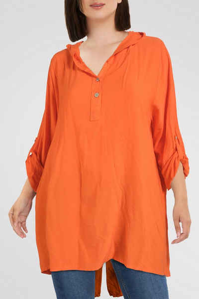 PEKIVESSA Longbluse Oversized Vokuhila Damenbluse Langarm mit Kapuze