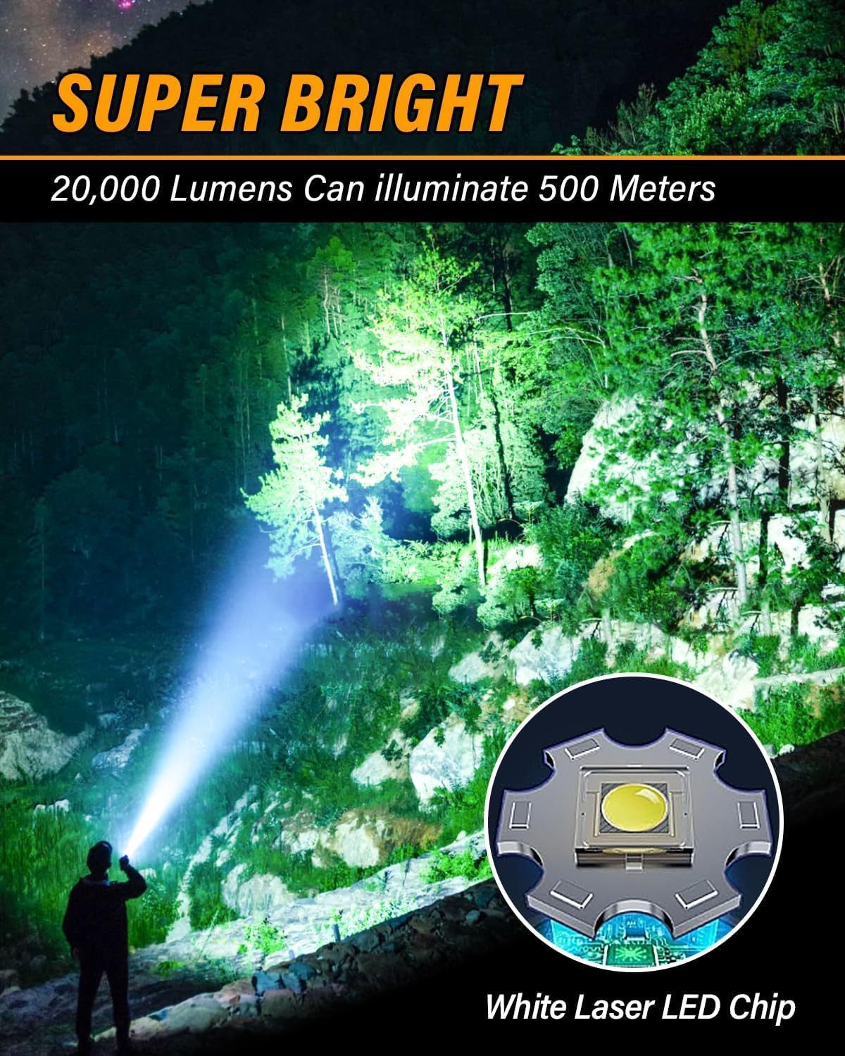 Kityhome Taschenlampe LED Aufladbar, 20000 Lumen LED Taschenlampe Extrem He günstig online kaufen