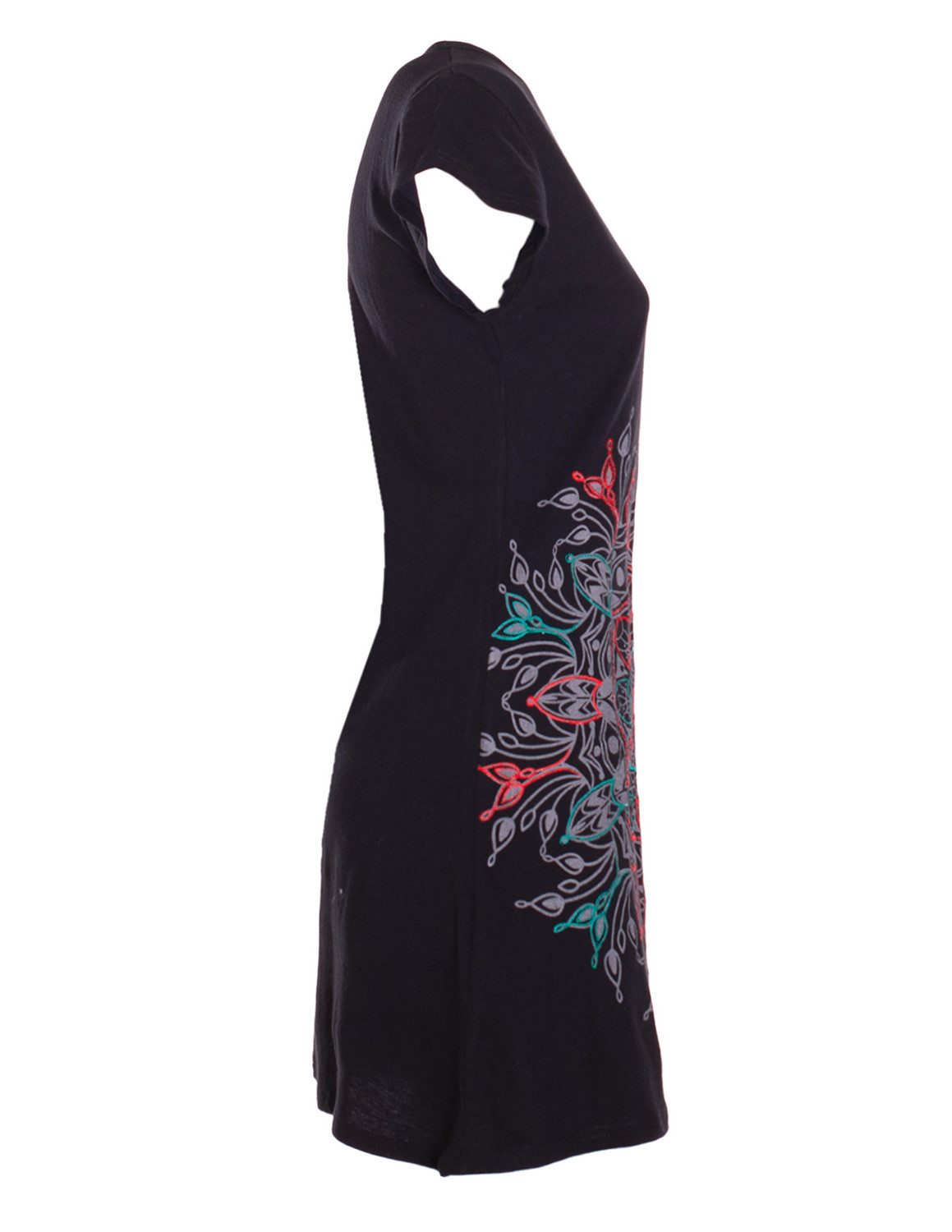 Vishes Minikleid Kurzarm Tunika Minikleid Damen Besticktes Mandala Baumwolle Alternative Mode, Boho, Hippie, Ethno, Festival