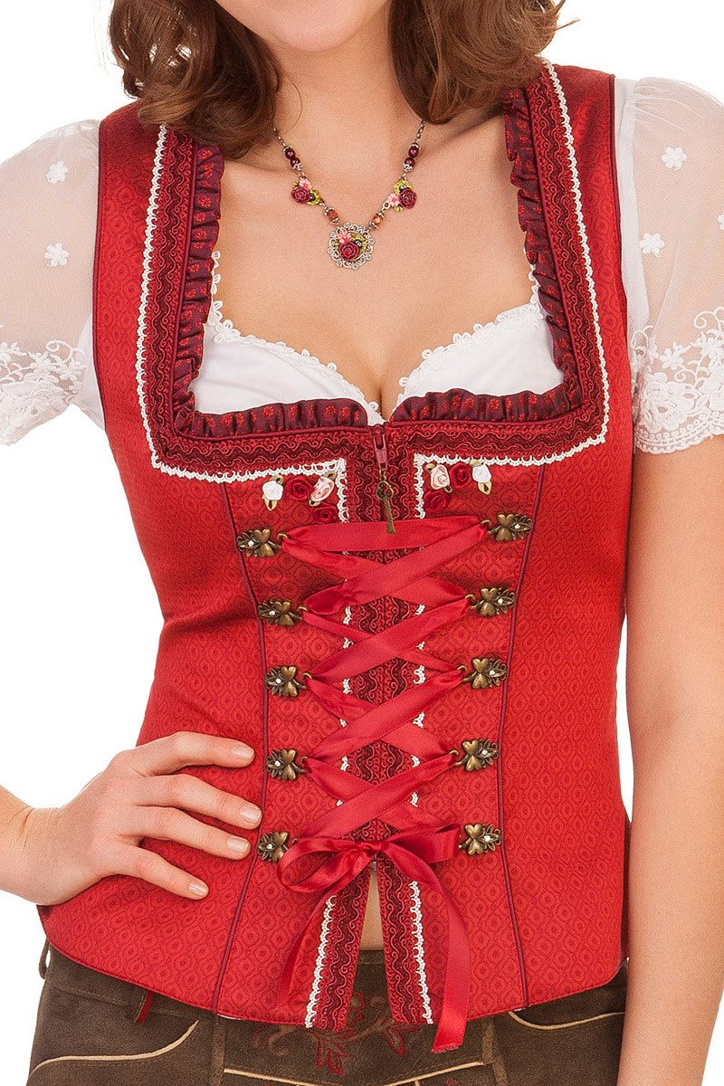 Krüger Madl Trachtenbluse Trachtenmieder - ROTER TRAUM - rot