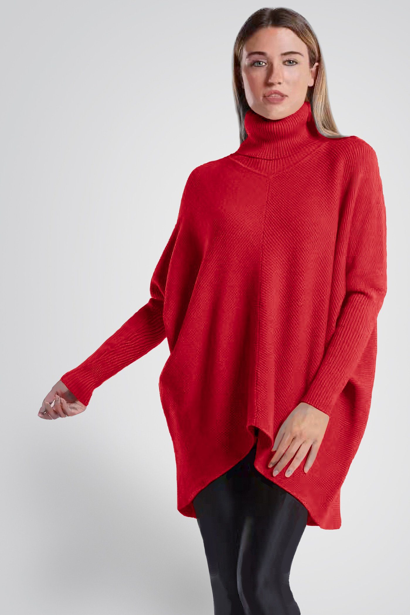 PEKIVESSA Longpullover Oversized langer Rollkragenpullover Damen Fledermaus günstig online kaufen
