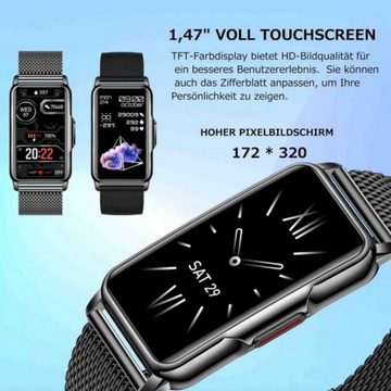 REDOM Damen Herren Fitness Uhr Uhren Tracker Smart Watch Sportuhr Armbanduhr Smartwatch (1,47 Zoll) nur 1 Stück Fitnessuhr mit Anruferinnerung, 1-tlg., Austauschbare Armbänder, Touchscreen, für iOS/Android, mit Pulsmesser Schrittzähler Schlafmonitor Aktivitätstracker