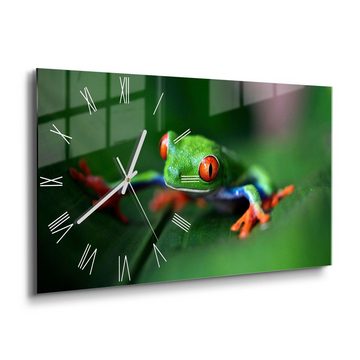 DEQORI Wanduhr 'Grüner Frosch im Laub' (Glas Glasuhr modern Wand Uhr Design Küchenuhr)