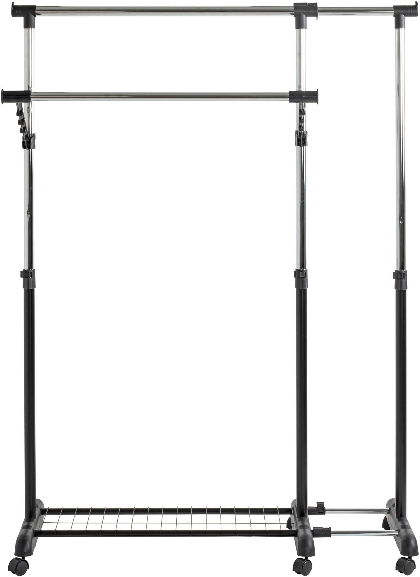 HAKU Garderobenständer Garderobe, Garderobenständer, Kleiderständer auf Rollen, Kleiderwagen, rechteckig - aus Metall Schwarz - B/T/H 94-160/49/103-170 cm