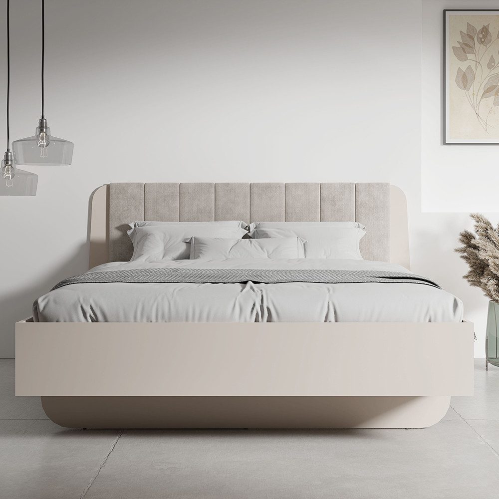 Lomadox Bettgestell LOUSADA-166, beige mit Kopfteilpolster, Stauraum & Lattenrost, Liegefläche 160x200