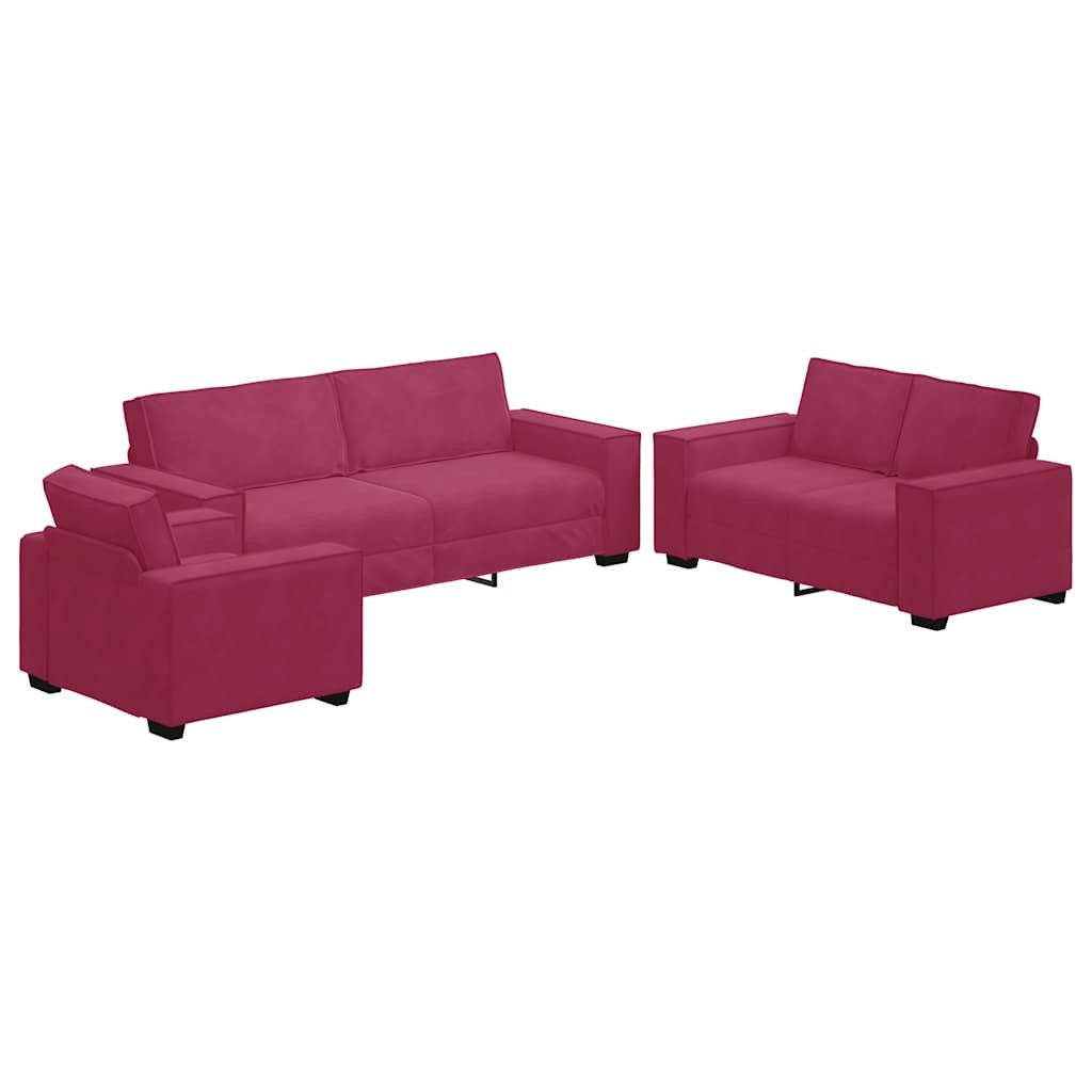 vidaXL Sofa 3-tlg. Sofagarnitur mit Kissen Weinrot Samt, 1 Teile