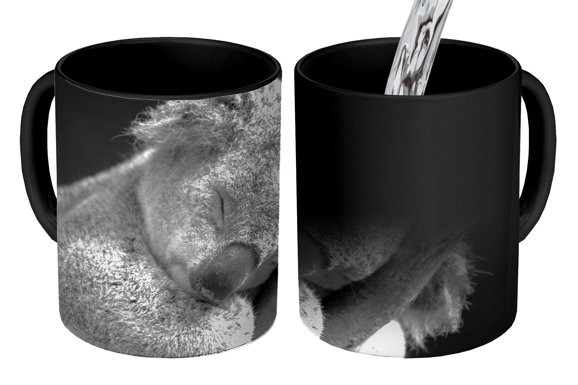 MuchoWow Tasse Koala - Keramik, Kinder Mädchen, - - Geschenk Kaffeetassen, Jungen Schwarz - Zaubertasse, - Zweig Teetasse, Farbwechsel