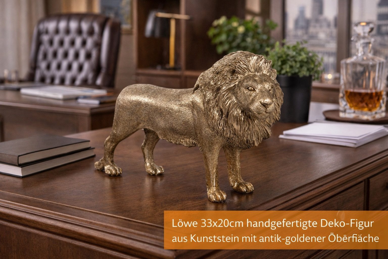 formano Dekofigur Löwe Dekofigur 33 cm gold – Löwenfigur Kunststein