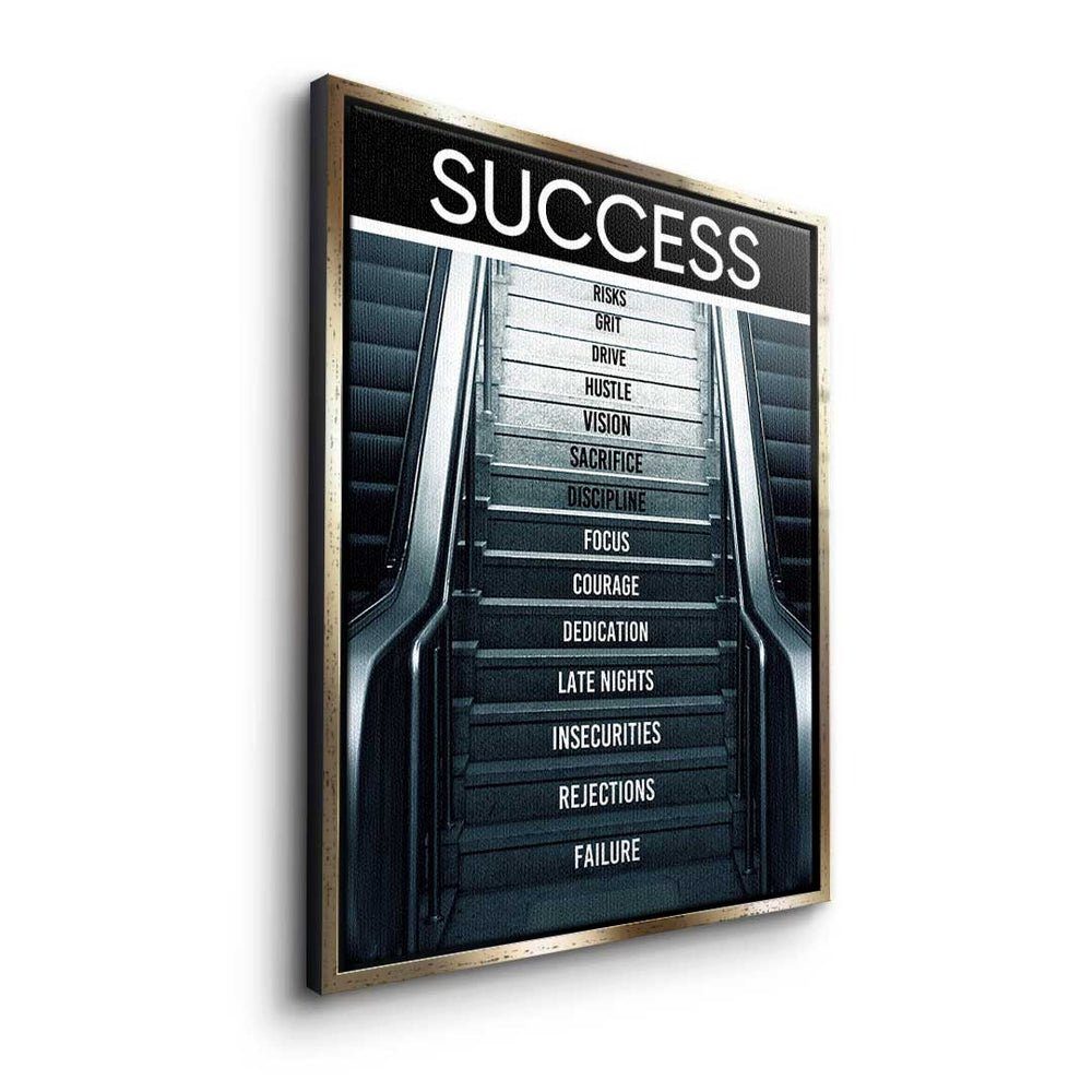 goldener Motivation Englisch, Rahmen Premium des Leinwandbild - Rolltreppe - Leinwandbild, - DOTCOMCANVAS® Erfolgs Mindset