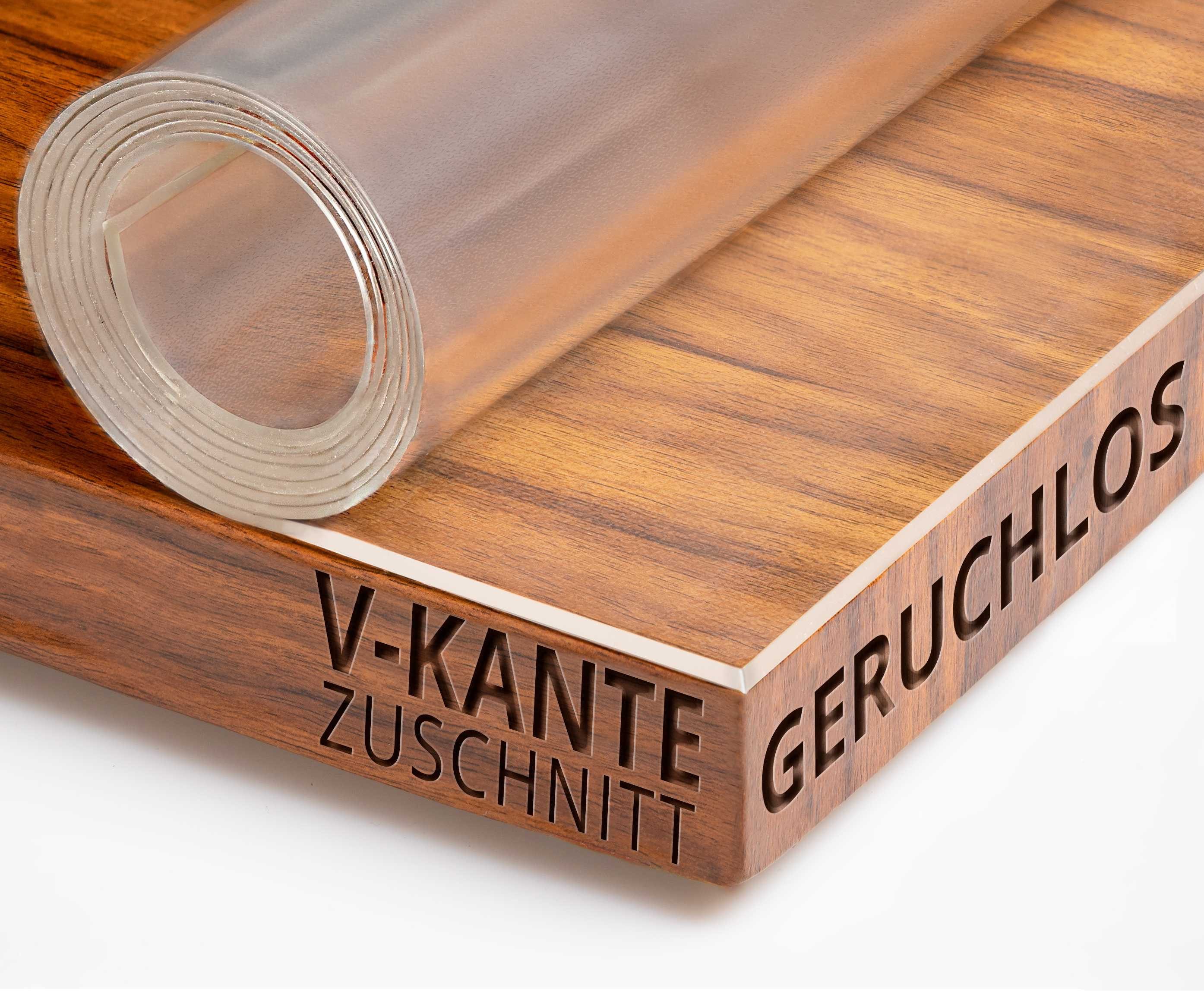 Tischdecke Transparent Schutzfolie Folie leicht mattiert Abgeschrägte V-Kante