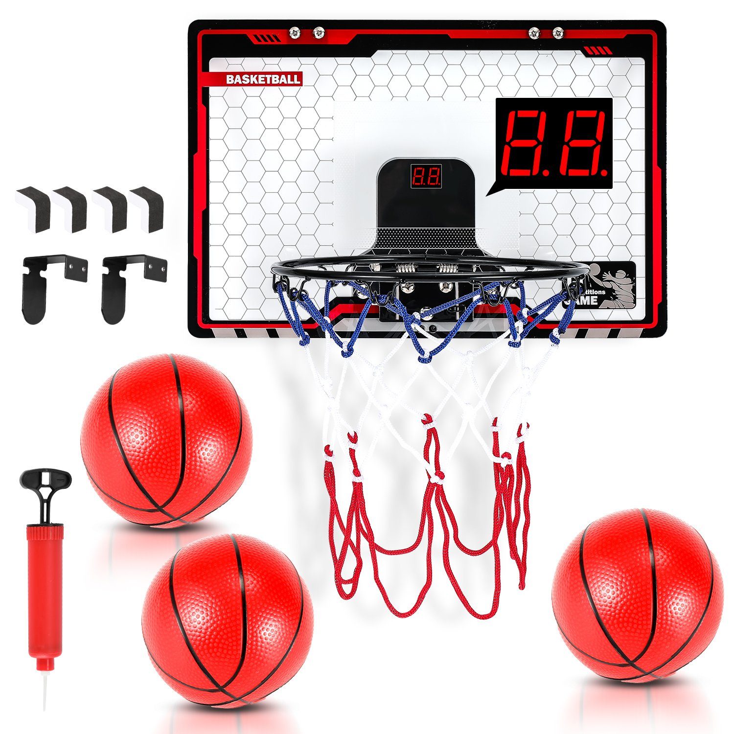 TolleTour Basketballkorb Basketball mit —Hoop-Wandmontage Ball Pumpe und 3 Set