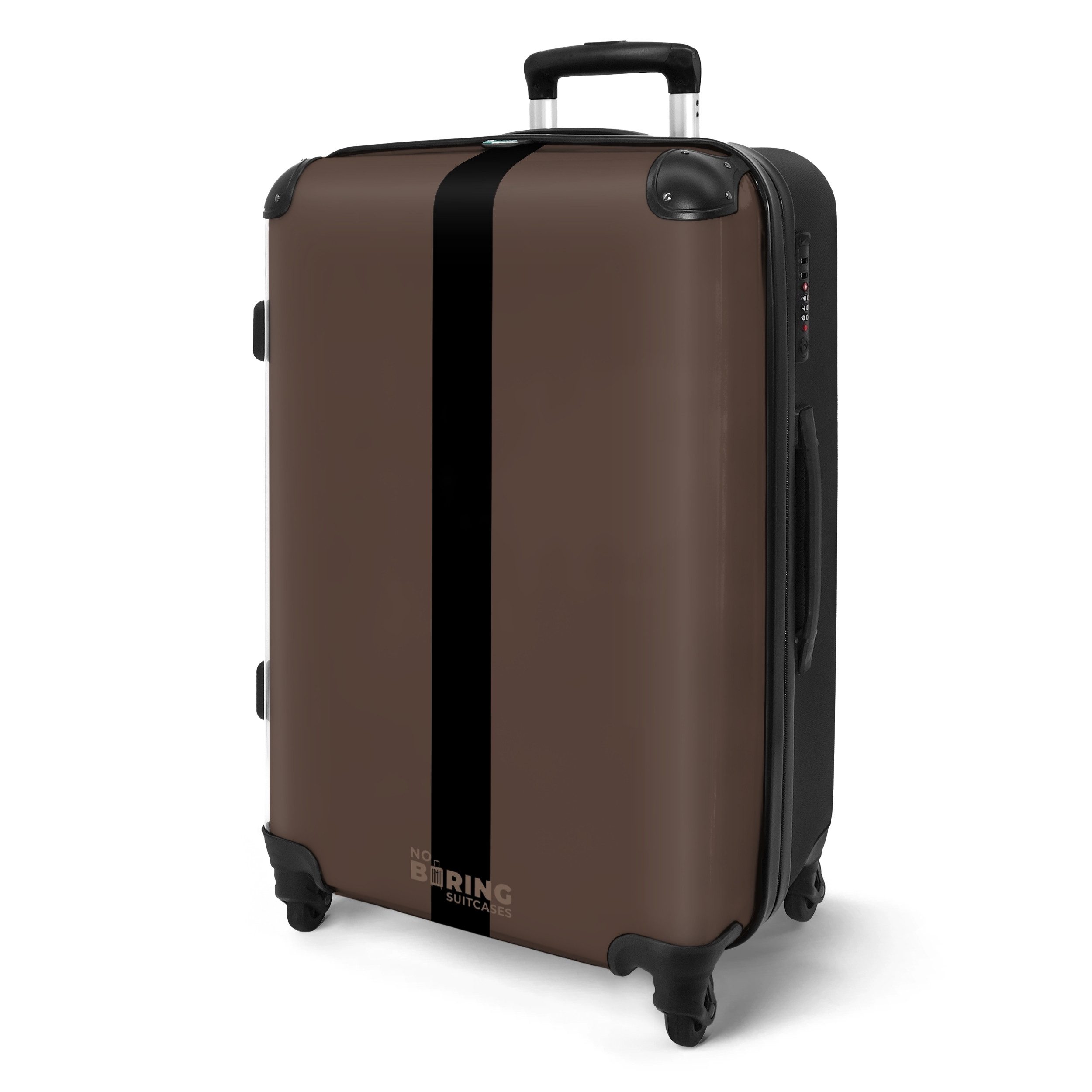 NoBoringSuitcases.com© Hartschalen-Trolley Dunkelbraun mit schwarzem Streif günstig online kaufen