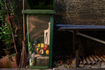 MuchoWow Wandsticker Gemüse - Kräuter - Rustikal - Stilleben - Basilikum (1 St), Mülleimer-aufkleber, Mülltonne, Sticker, Container, Abfalbehälter