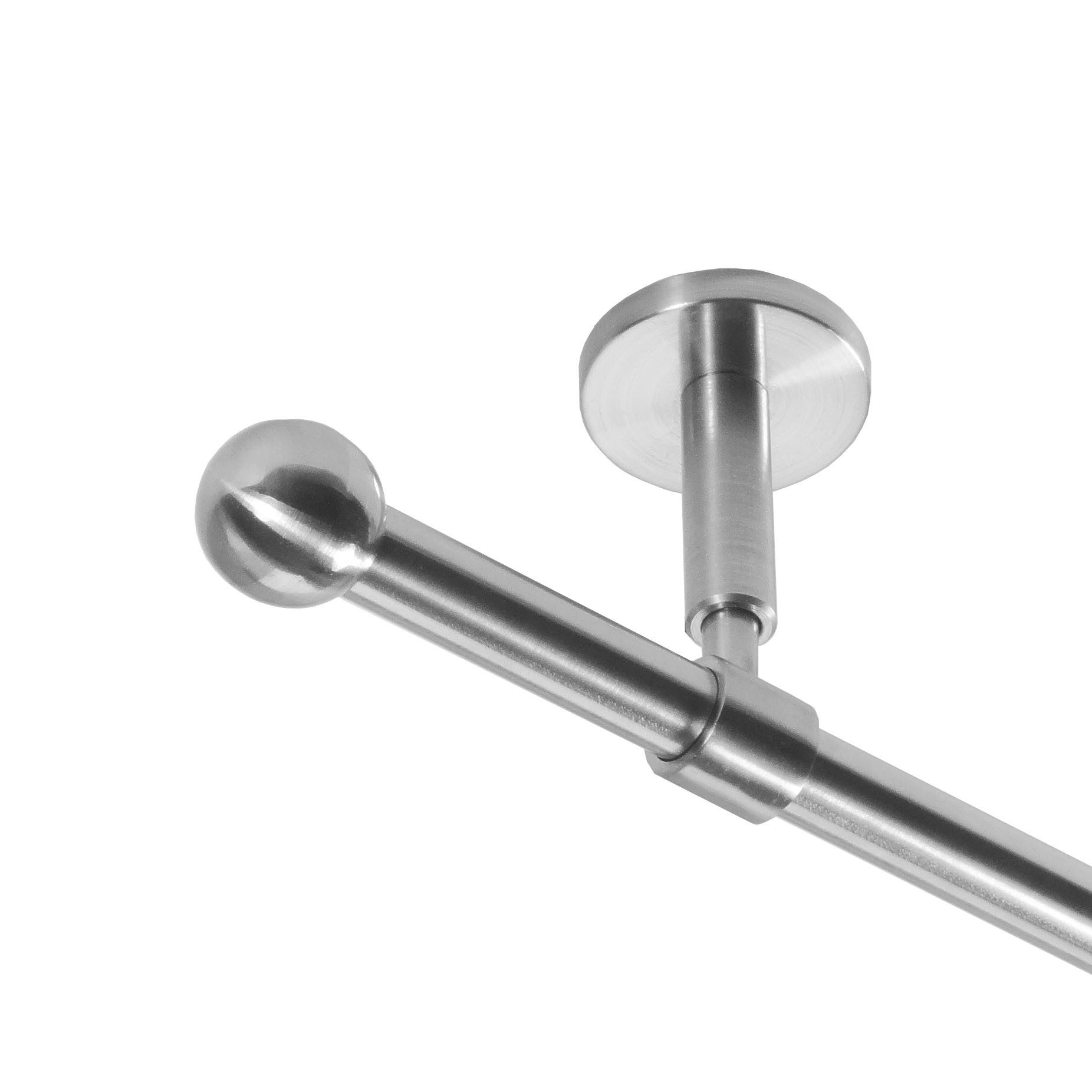 BASIT Gardinenstange Rohr Edelstahl 16 mm mit Deckenträgern 140 cm E22, Ø 16 mm, 1-läufig, verschraubt, Edelstahl, D11 140 cm E22 Kugel