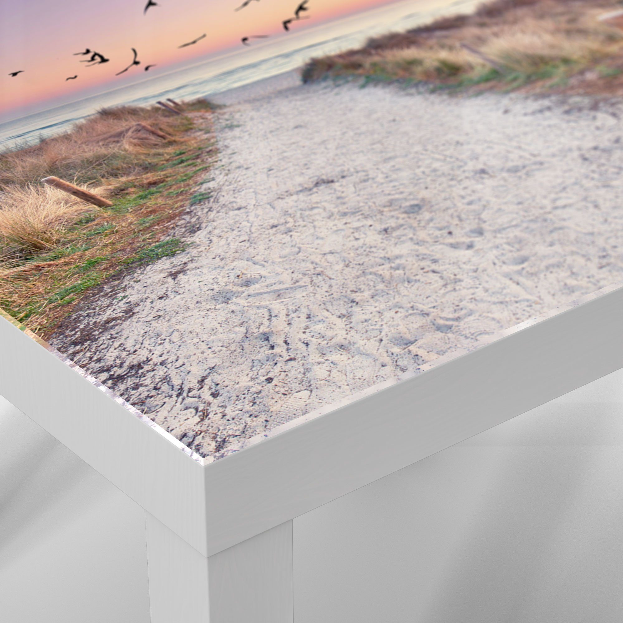 DEQORI 'Strandaufgang Weiß Glastisch Couchtisch Ostsee', Beistelltisch modern zur Glas