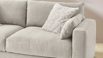 Massivart® Big-Sofa MILEY Cord grau-beige 241 cm / 4-Sitzer, Bonell-Federkernpolsterung, 2 Rückenkissen, 4 Zierkissen