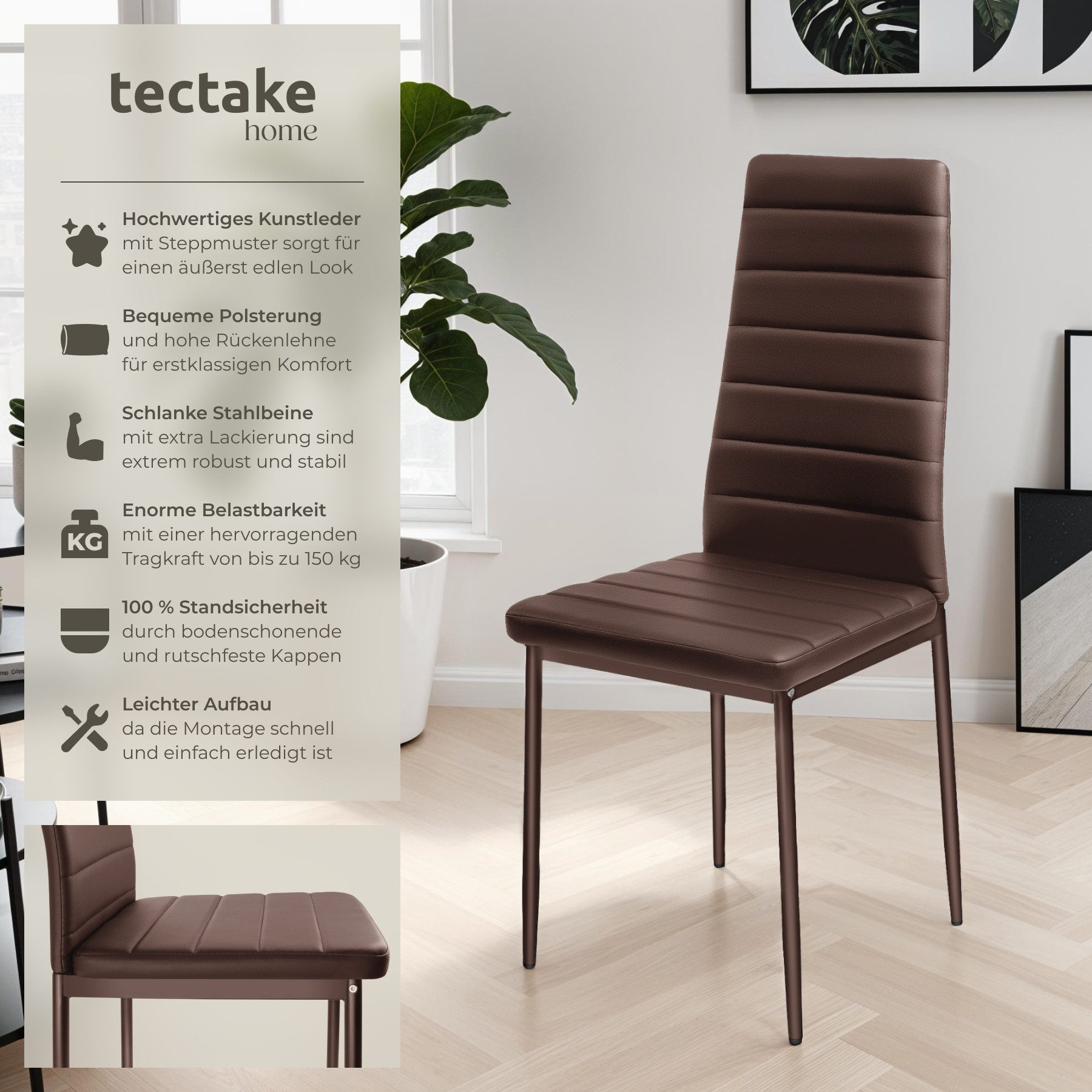 tectake Esszimmerstuhl Küchenstühle Kunstleder (Set, 6 St), Leicht, weich, günstig online kaufen