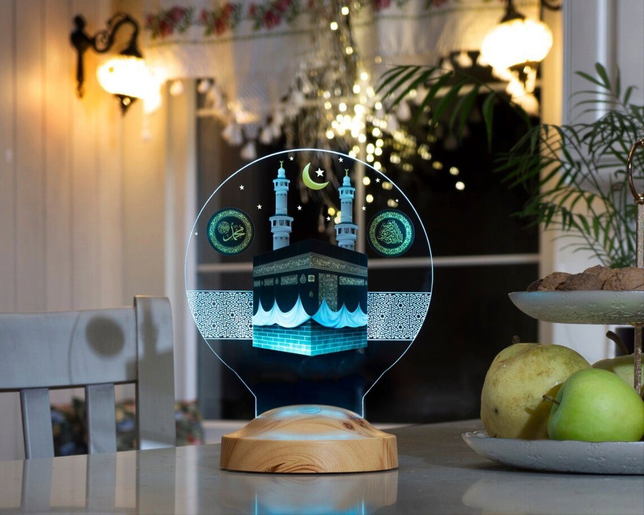 Geschenkelampe LED Nachttischlampe Kaaba Nachtlicht Islamische Deko Geschenk für Muslimischen Freund, Leuchte 7 Farben fest integriert, Ramadan Geschenk für Muslimen, muslimische Männer und Frauen