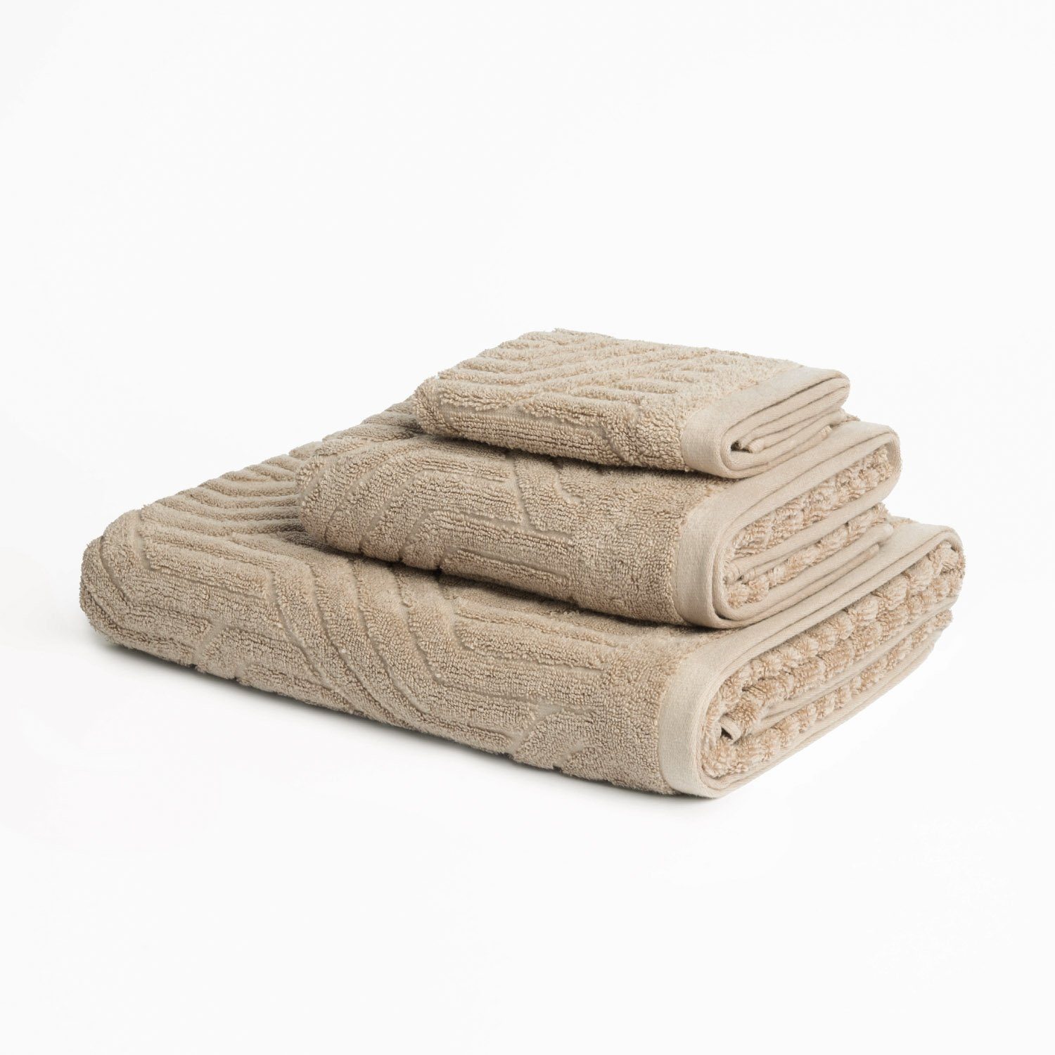 Aymando Handtuch Set Bio, Bio Baumwolle, Bio Baumwolle, (Set, 3-tlg), 30x30, 50x90, 70x140 cm Wellen Sandbeige