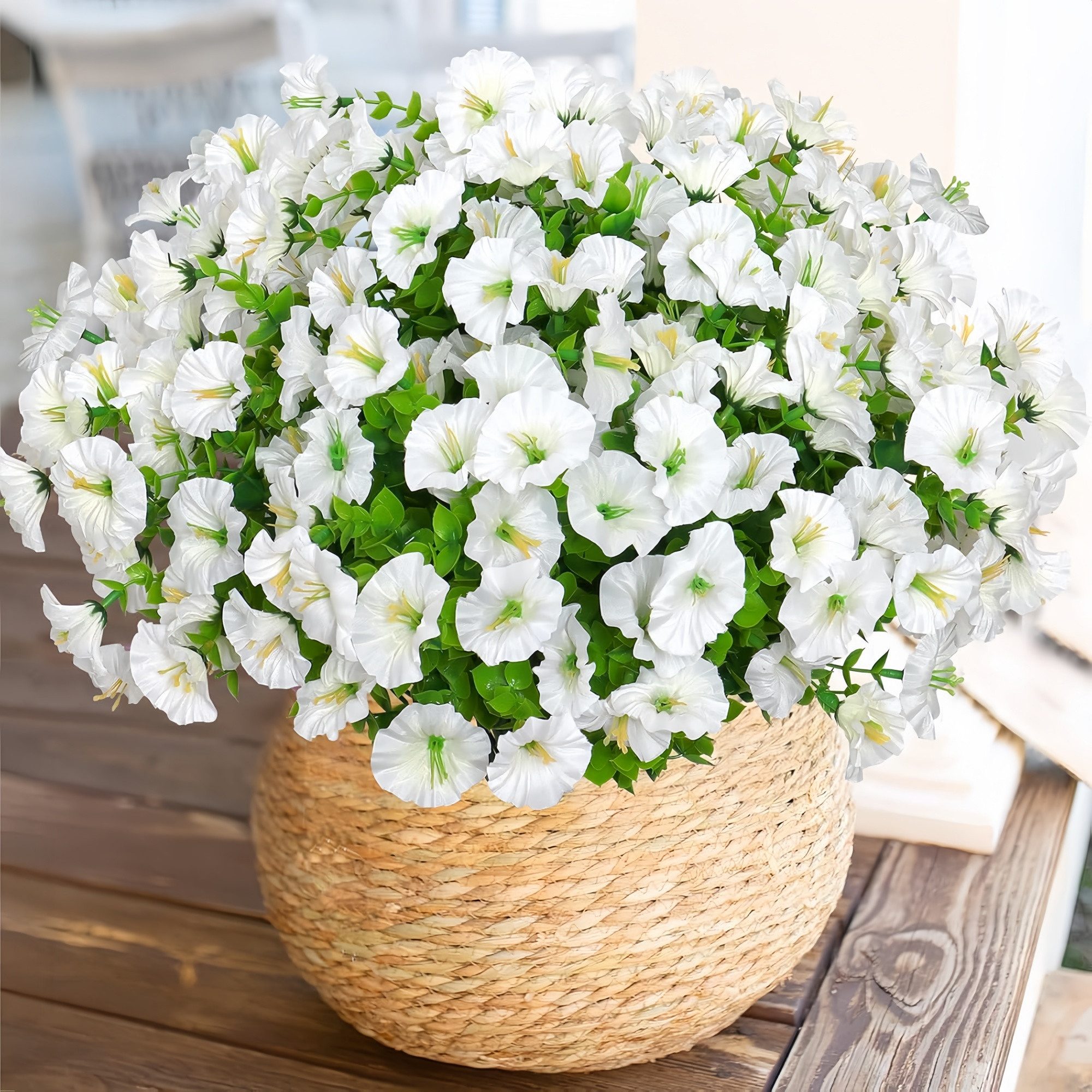 Kunstblumenstrauß 9er Set bunte künstliche Petunien für Balkon & Außenbereich, FOUORTUNATE-BEE, Künstliche Hängepetunien für Balkon- und Blumenkasten-Deko