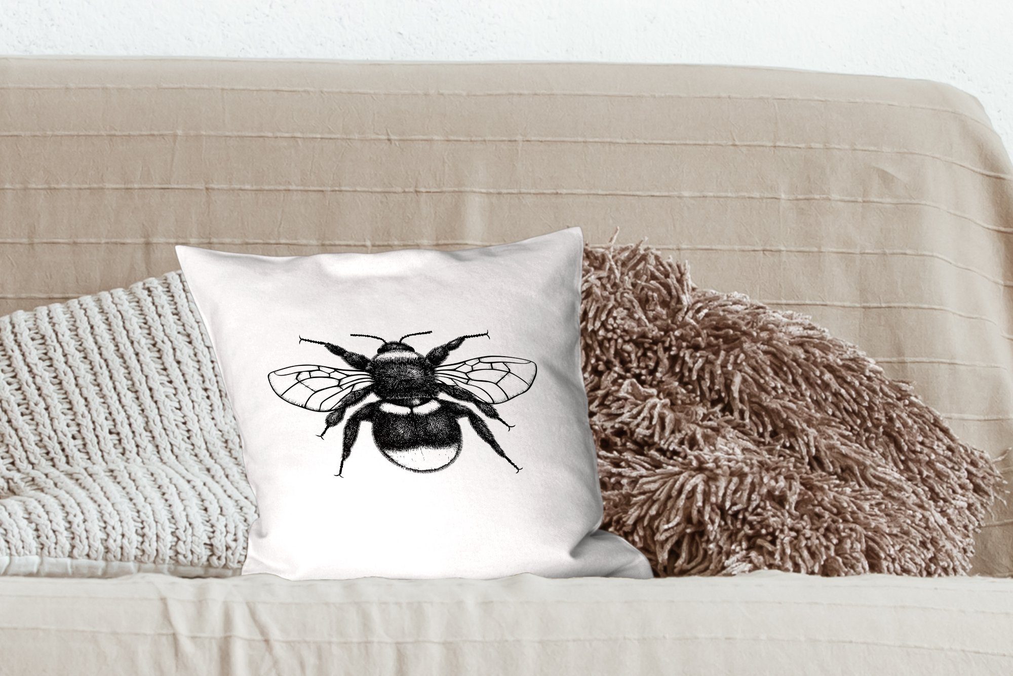 - Insekten, Füllung Hummel Sofakissen für Zierkissen Retro Schlafzimmer, - - mit Deko, Dekokissen Botanisch Wohzimmer, MuchoWow