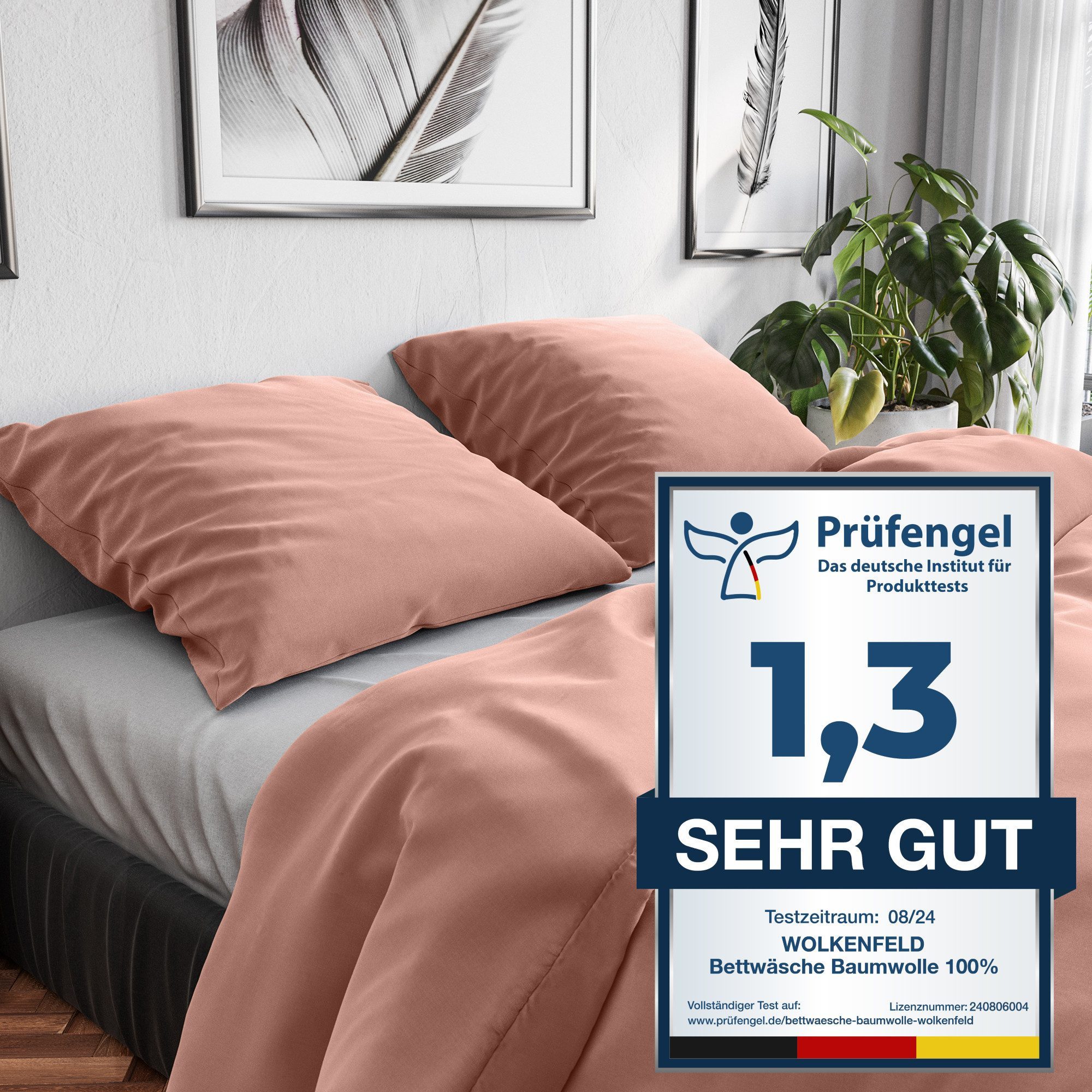 Wolkenfeld Постільна білизна Renforcé Постільна білизна Baumwolle - Natürlich weiches Schlafgefühl, Renforcé, 3 teilig, 135x200 cm, 155x220 & Übergrößen I inkl. Kissenbezüge 80x80 I uni