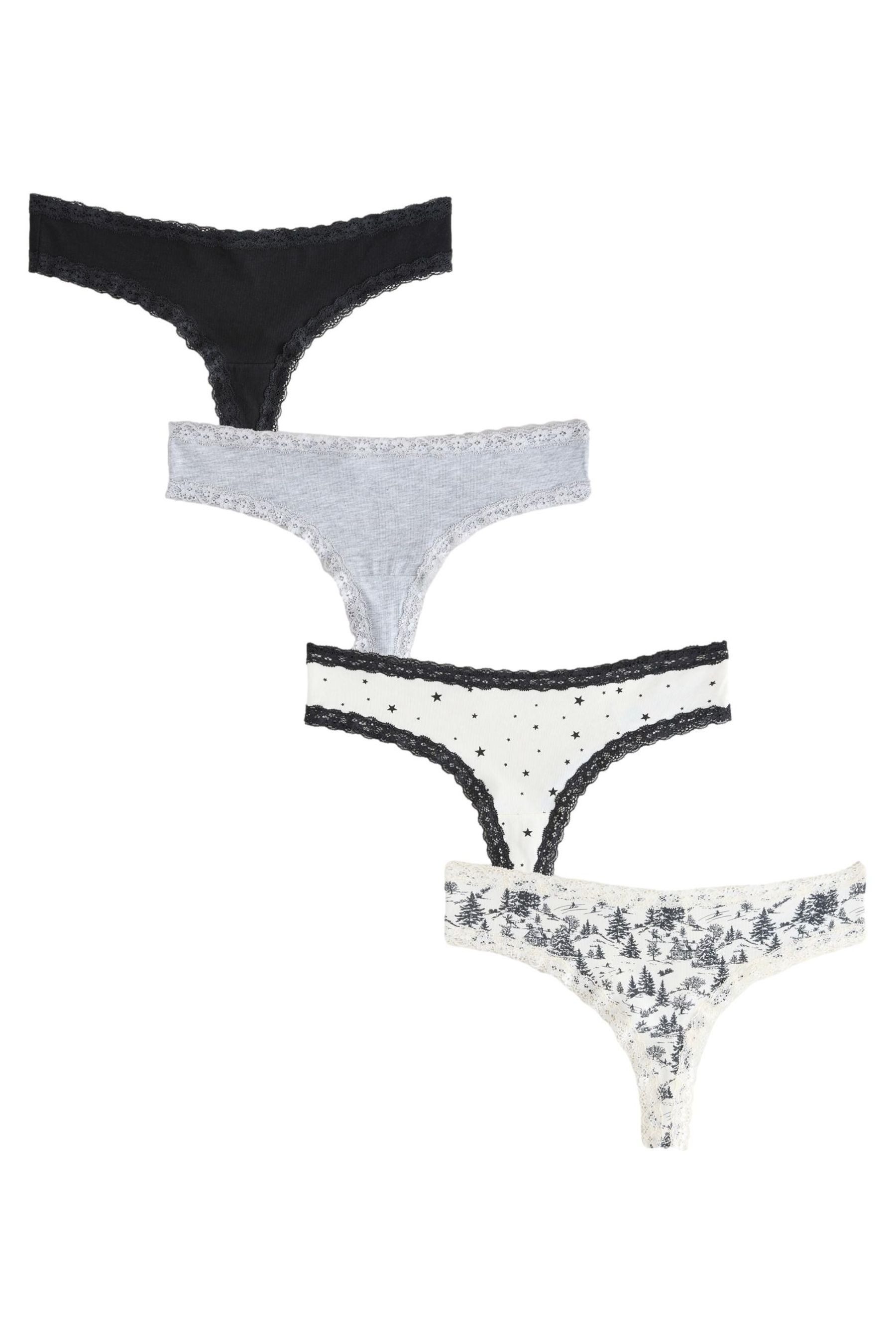 Next String 4er-Pack Baumwollslips mit Spitze, Tanga (4-St)