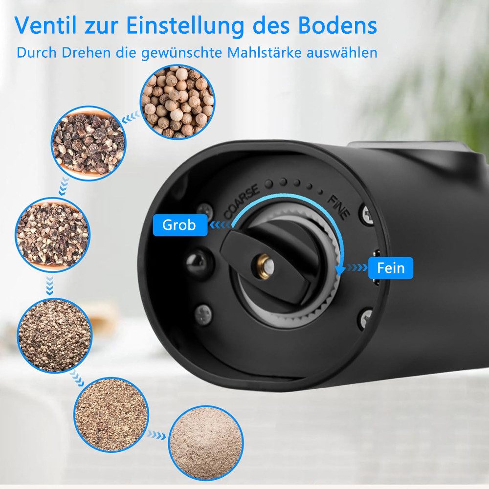 TUWENA Salz-/Pfeffermühle Salz und Pfeffermühlen Elektrische 2er Set mit Wiederaufladbarer Basis