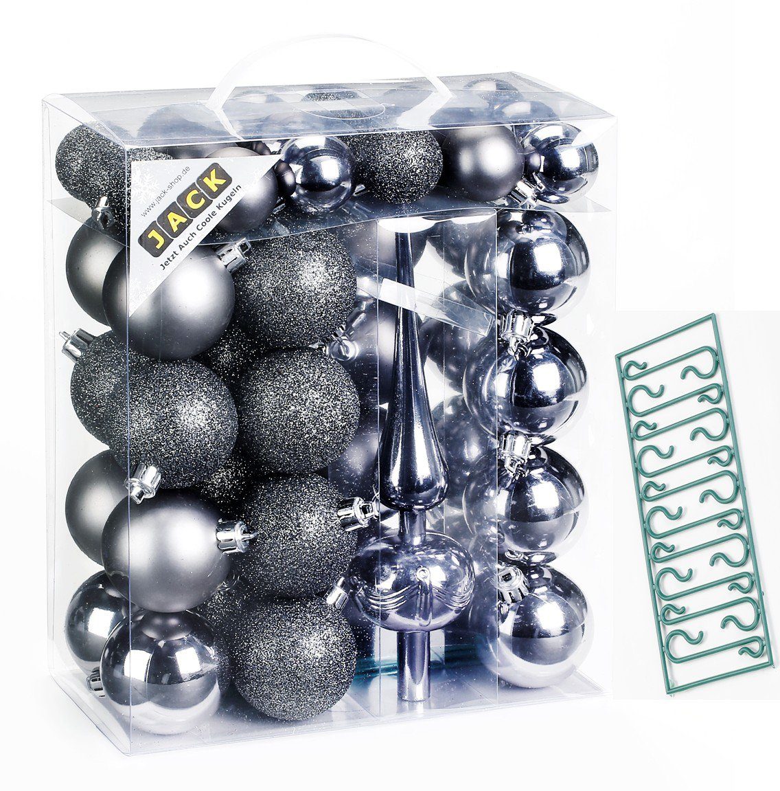 JACK Christbaumschmuck JACK by Inge 47x Kunststoff Christbaumkugeln Ø 4+6cm mit Spitze+Haken, Durchmesser Kugeln: 30 x 6cm + 17 x 4cm, Spitze: 24 x 6 cm