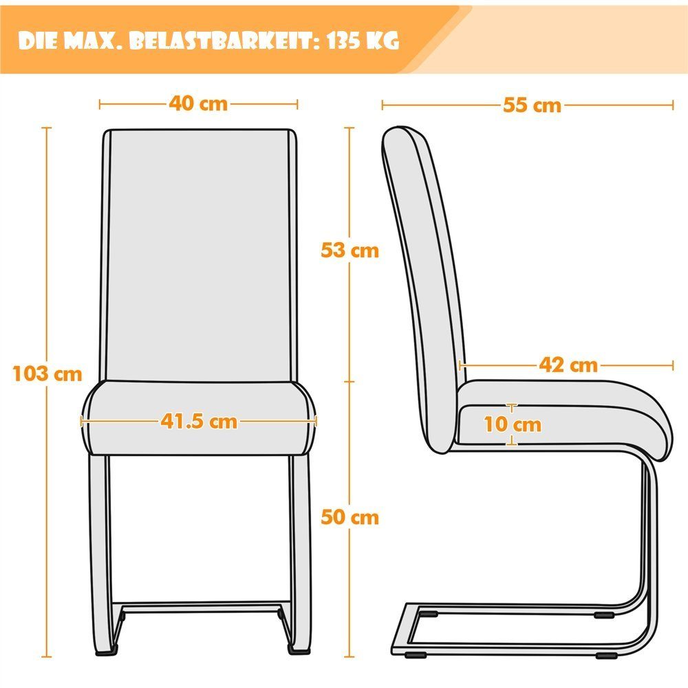 Esszimmerstuhl, Weiß Schwingstuhl Kunstleder Yaheetech Freischwinger