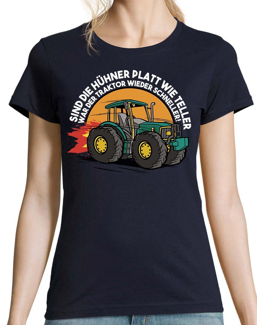 Damen lustigem mit Aufdruck Farmer Shirt Navyblau Traktor Spruch Youth Designz T-Shirt