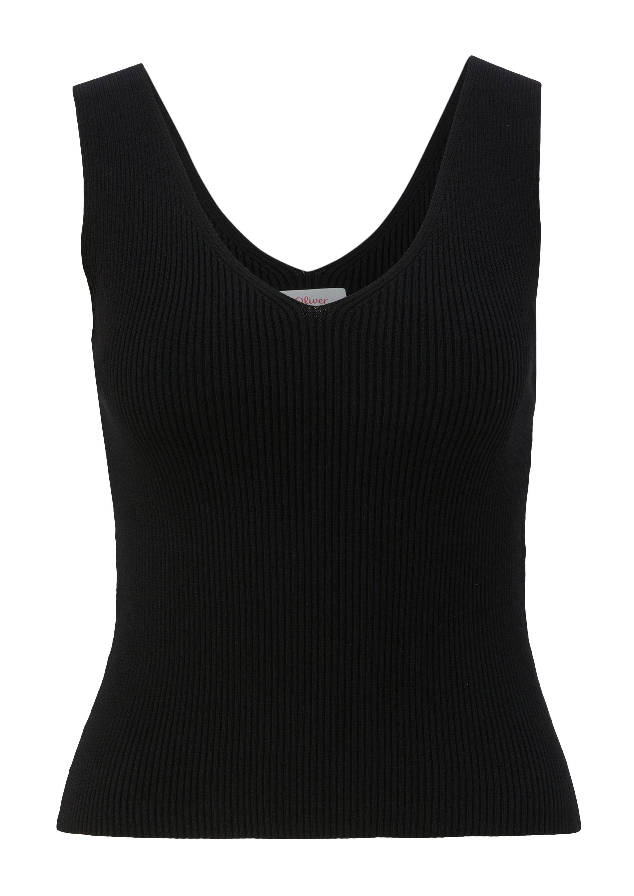 s.Oliver Rundhalspullover Strickpullunder Rippstrick-Top aus Viskosemix