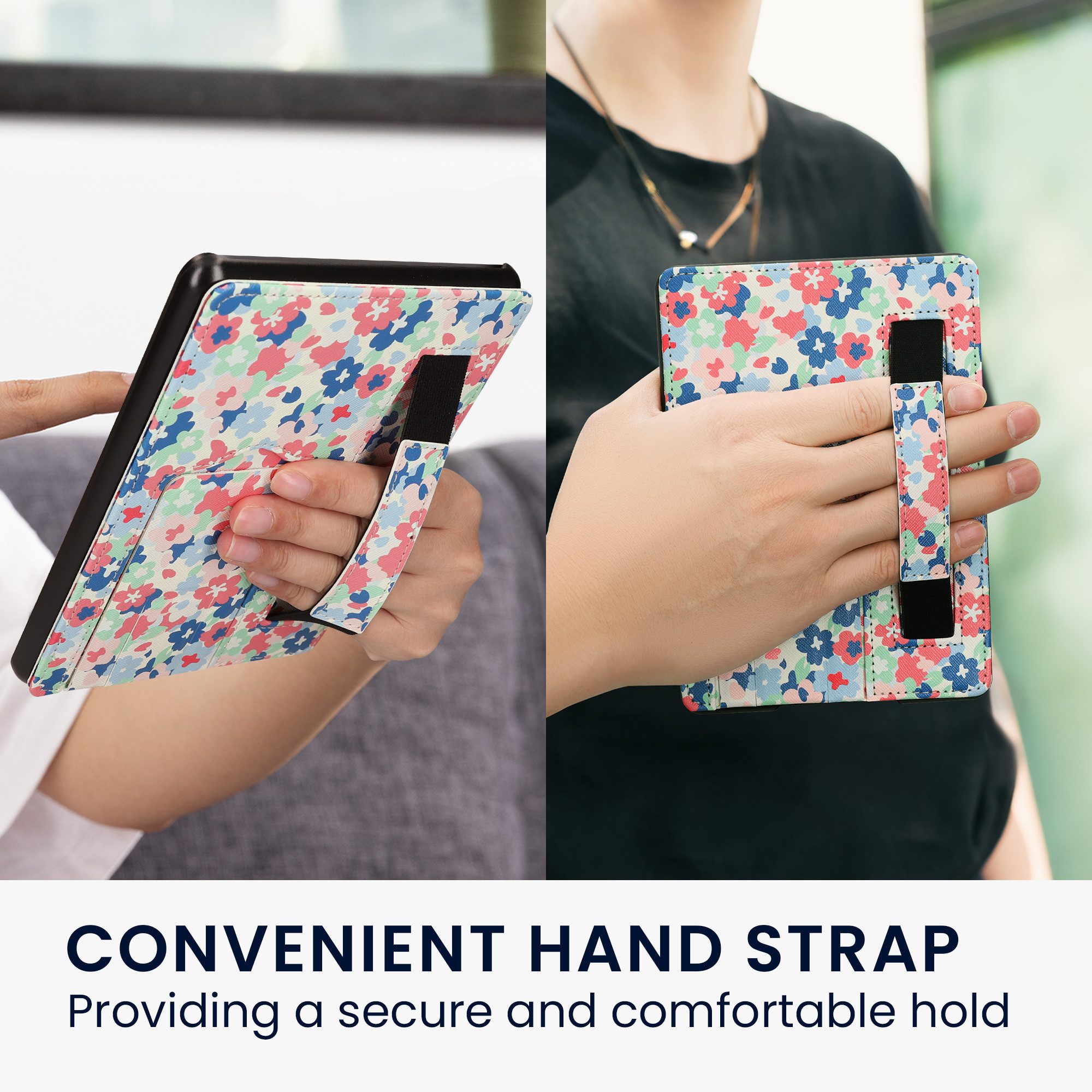 kwmobile E-Reader-Hülle Kunstleder Schutzhülle für Amazon Kindle Paperwhite 11. Generation, Hülle Kunstlederhülle mit Ständer und Handgurt