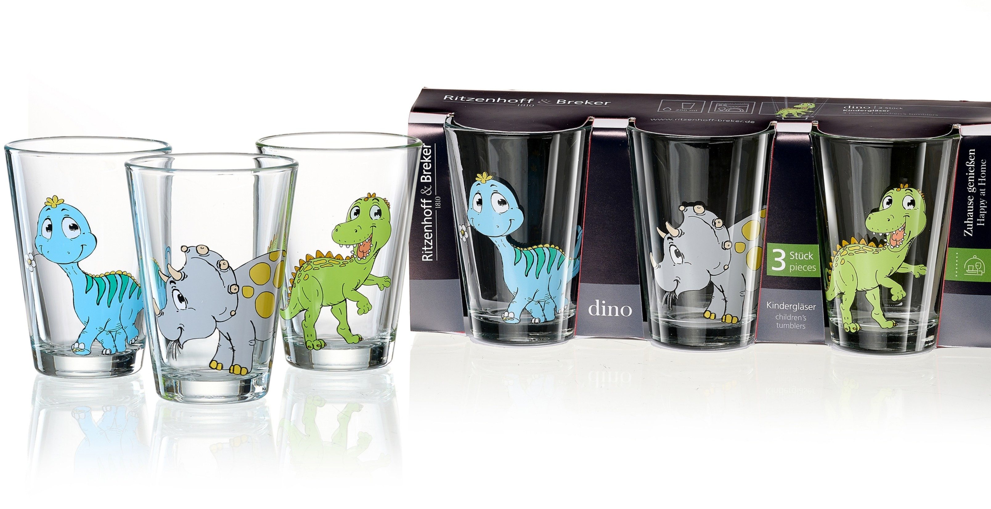 Ritzenhoff & Breker Kinderbecher Dino, 6-tlg., Glas, je 200 ml