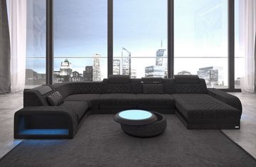 Sofa Dreams Wohnlandschaft Stoffsofa Polstercouch Berlin U Form Couch Stoff Sofa, mit LED, wahlweise mit Bettfunktion als Schlafsofa, Designersofa