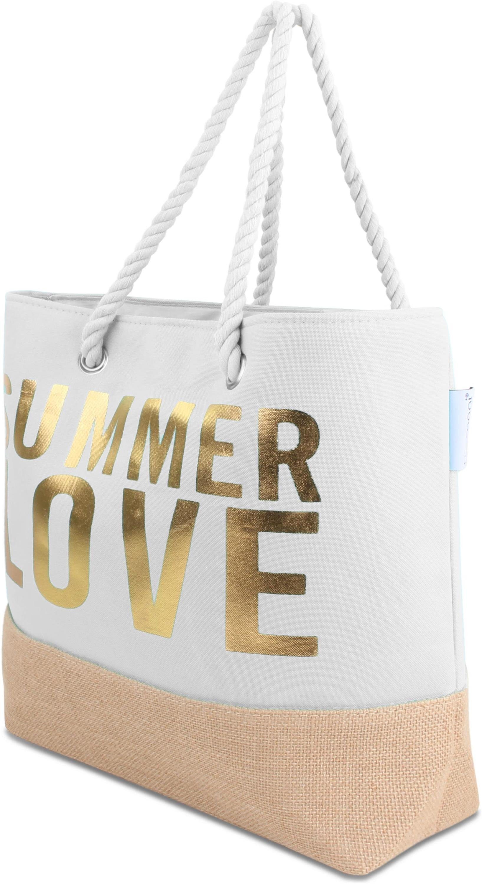 normani Strandtasche Bequeme Sommer-Umhängetasche, Summer Strandtasche, als Love White/Gold tragbar Henkeltasche Schultertasche