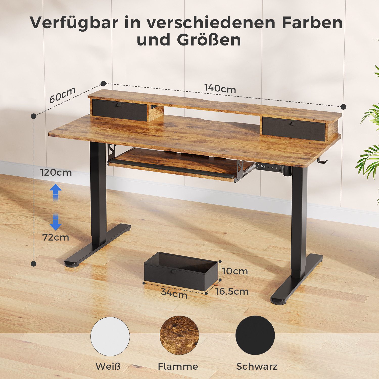 HOMALL Schreibtisch Höhenverstellbarer Schreibtisch mit Schublade, Schülerschreibtisch (140CM Mit 2 Stofbehangen 3 Spaicherpositionen fur die Hohe + Erinerung beilangem Sitzen. 2 Haken, Tastaturablage,maximale Belastbarkait 7o kg,ostern geschenke)
