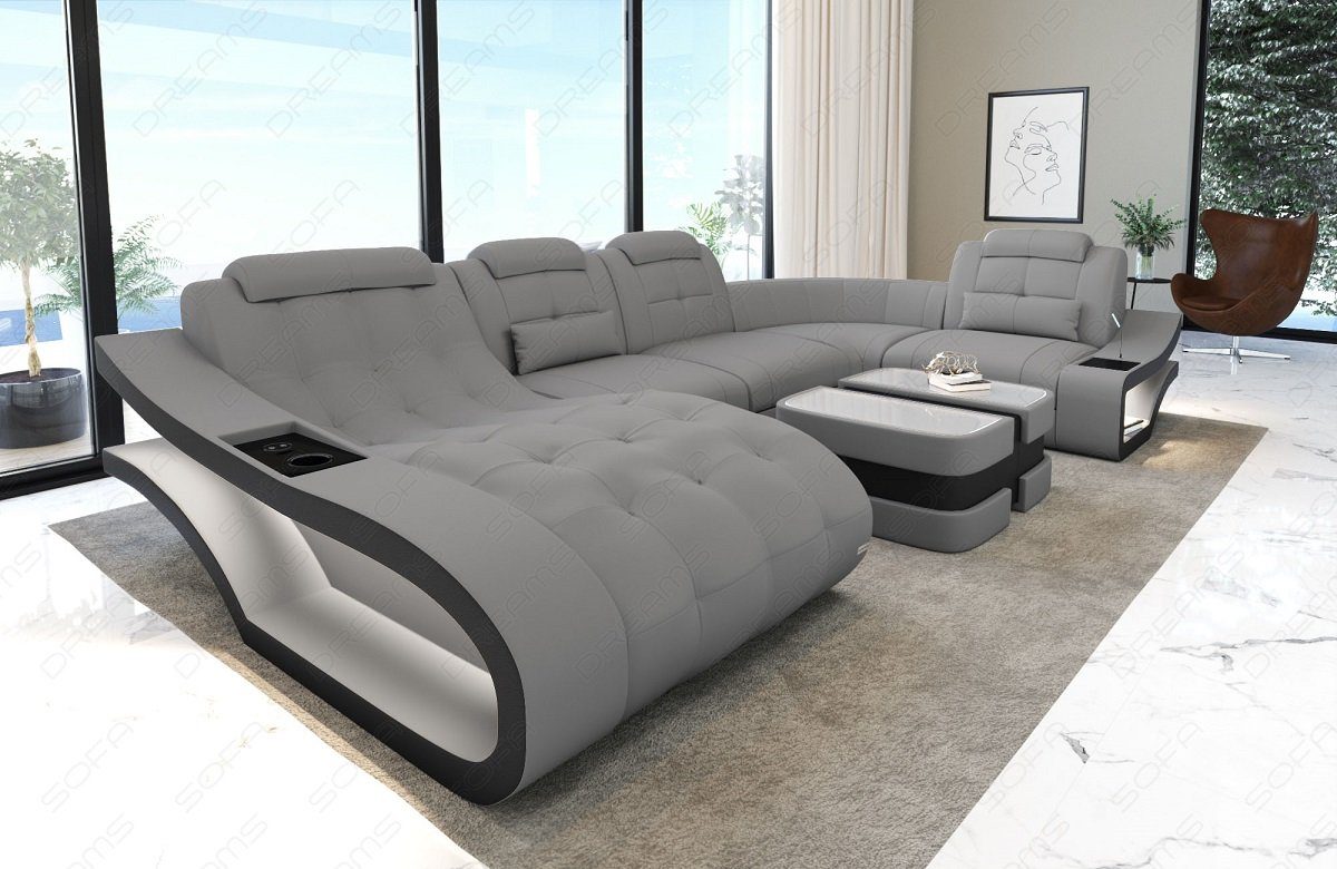 Sofa Dreams Wohnlandschaft Polster Stoffsofa Couch Elegante M - U Form Stoff Sofa, wahlweise mit Bettfunktion hellgrau-schwarz
